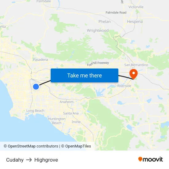 Cudahy to Highgrove map