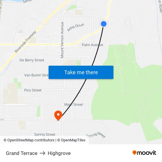 Grand Terrace to Highgrove map