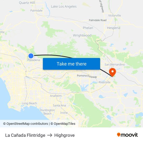 La Cañada Flintridge to Highgrove map