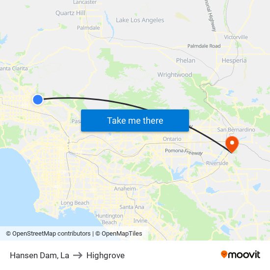 Hansen Dam, La to Highgrove map