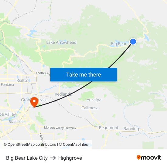 Big Bear Lake City to Highgrove map