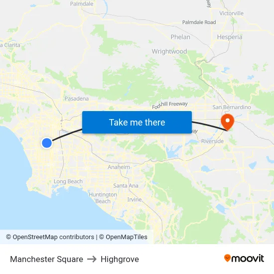 Manchester Square to Highgrove map