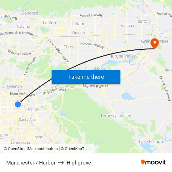 Manchester / Harbor to Highgrove map