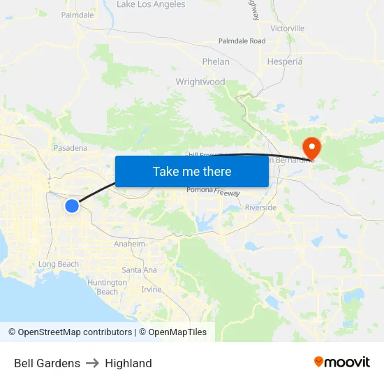 Bell Gardens to Highland map