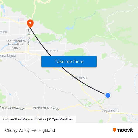 Cherry Valley to Highland map