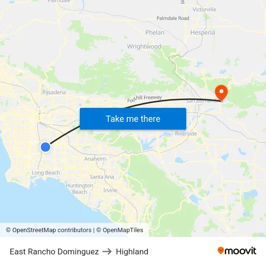 East Rancho Dominguez to Highland map