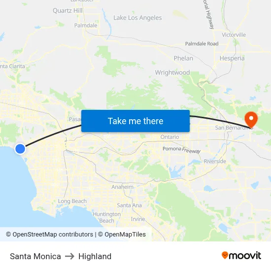 Santa Monica to Highland map