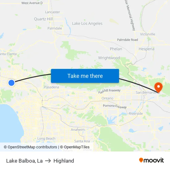 Lake Balboa to Highland map