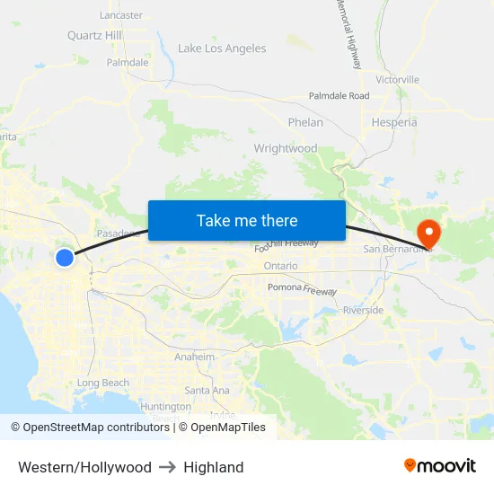 Western/Hollywood to Highland map