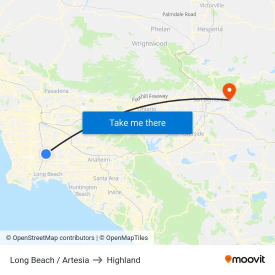 Long Beach / Artesia to Highland map
