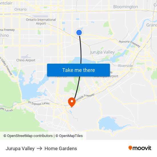Jurupa Valley to Home Gardens map