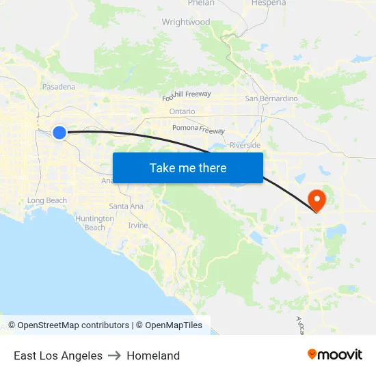 East Los Angeles to Homeland map