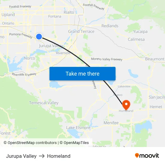 Jurupa Valley to Homeland map