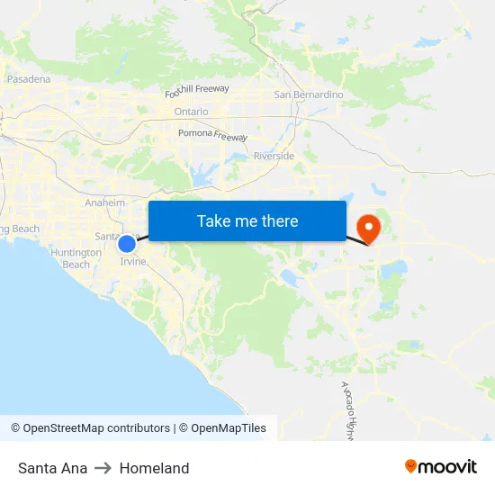 Santa Ana to Homeland map