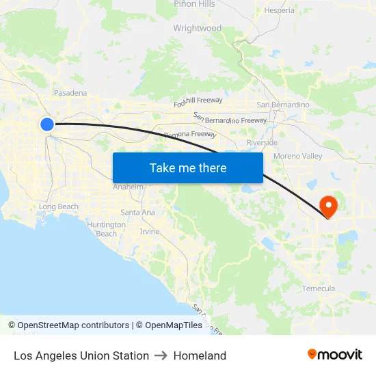 Los Angeles Union Station to Homeland map