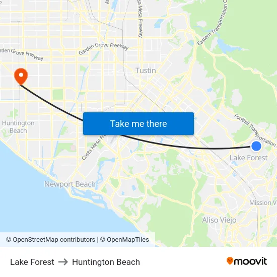 Lake Forest to Huntington Beach map