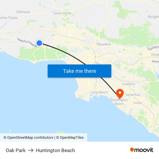 Oak Park to Huntington Beach map