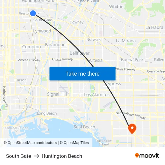 South Gate to Huntington Beach map