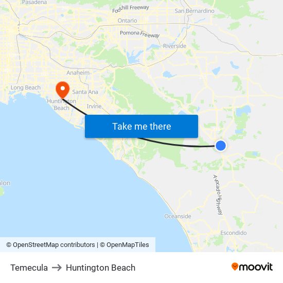 Temecula to Huntington Beach map