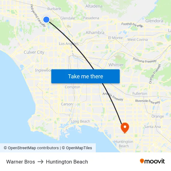 Warner Bros to Huntington Beach map