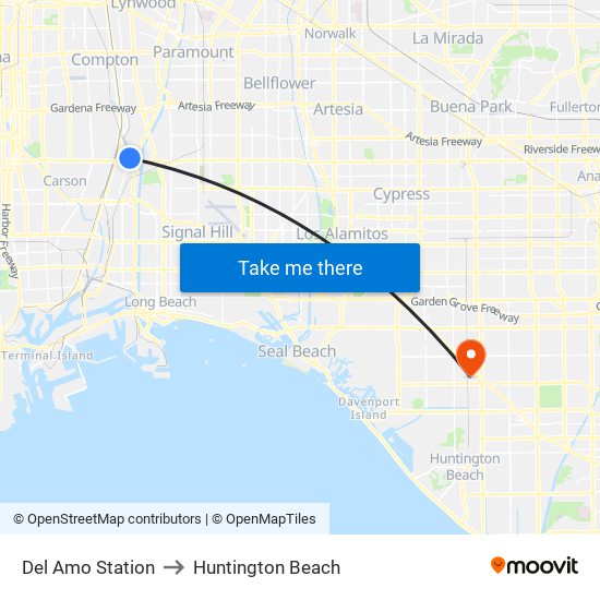 Del Amo Station to Huntington Beach map