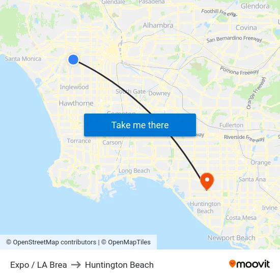 Expo / LA Brea to Huntington Beach map