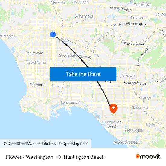 Flower / Washington to Huntington Beach map