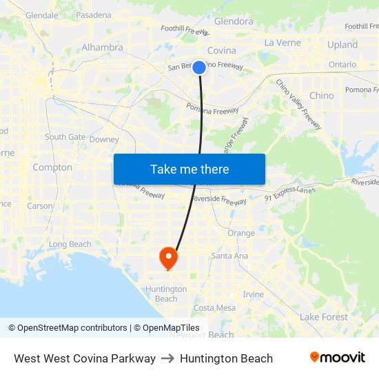 West West Covina Parkway to Huntington Beach map