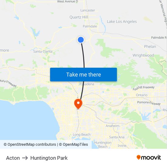 Acton to Huntington Park map