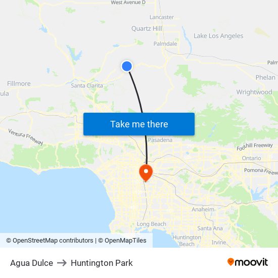 Agua Dulce to Huntington Park map