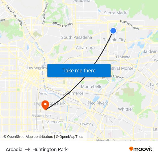 Arcadia to Huntington Park map