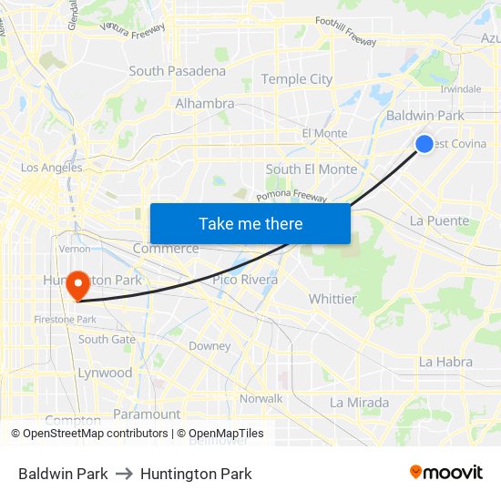 Baldwin Park to Huntington Park map