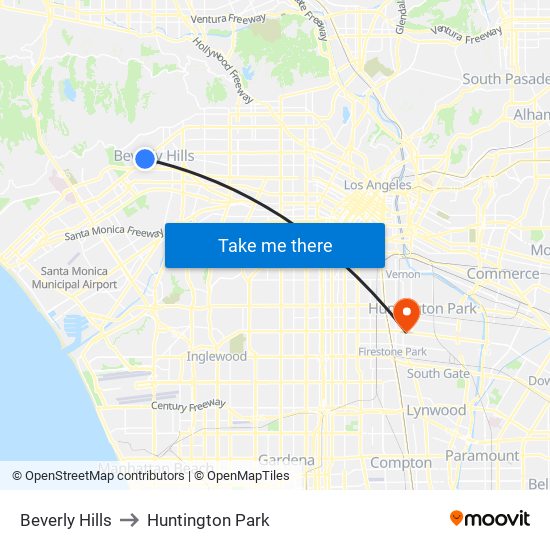 Beverly Hills to Huntington Park map