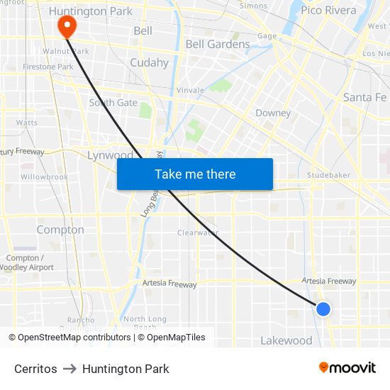 Cerritos to Huntington Park map