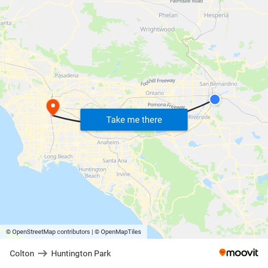 Colton to Huntington Park map