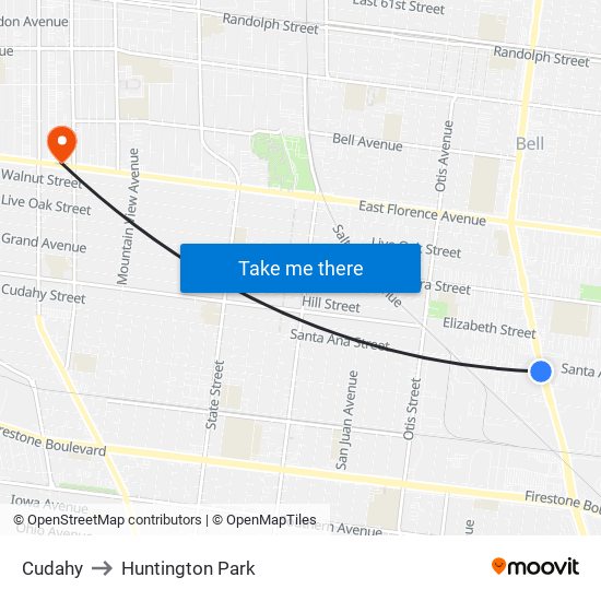 Cudahy to Huntington Park map