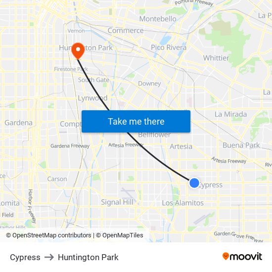 Cypress to Huntington Park map