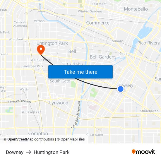 Downey to Huntington Park map