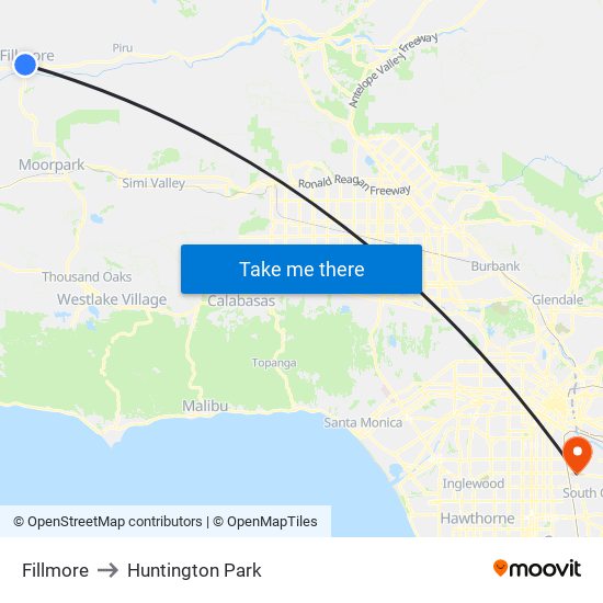 Fillmore to Huntington Park map