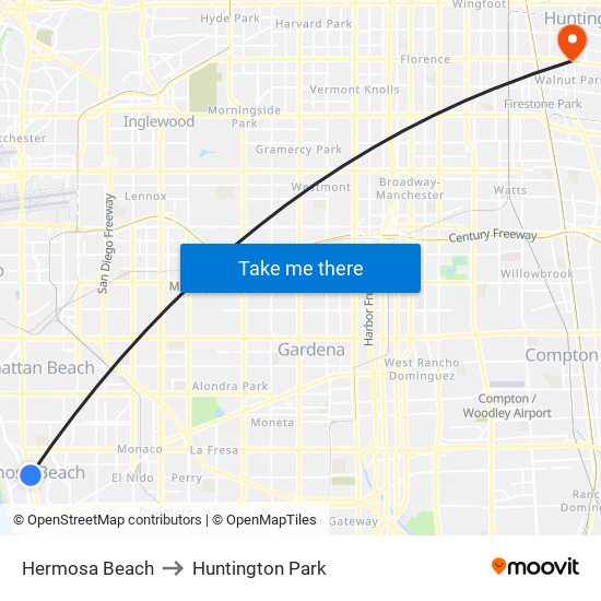 Hermosa Beach to Huntington Park map