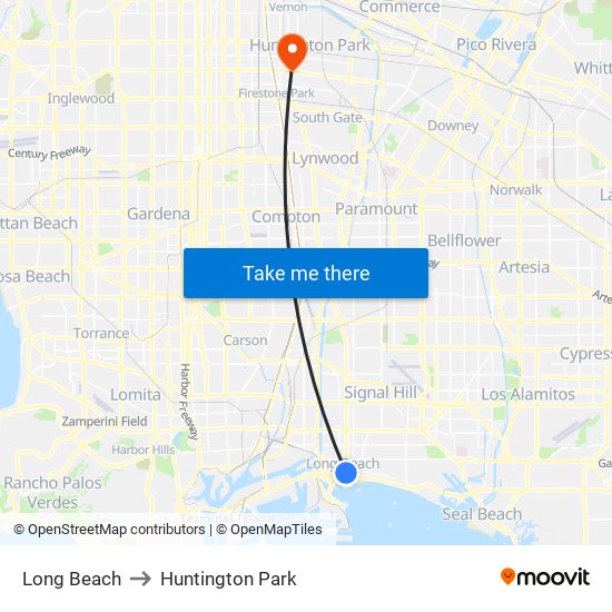 Long Beach to Huntington Park map