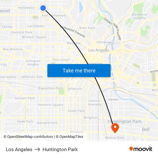 Los Angeles to Huntington Park map