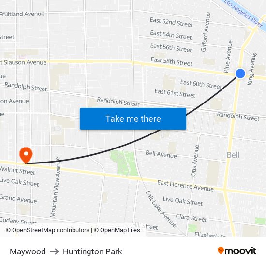 Maywood to Huntington Park map