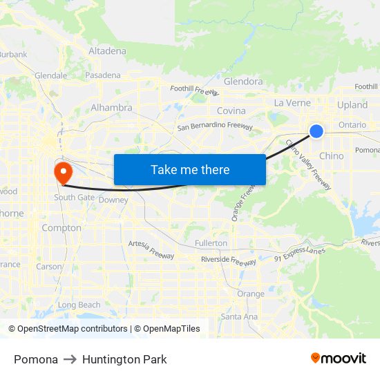 Pomona to Huntington Park map