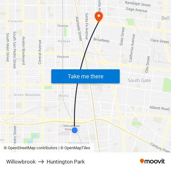 Willowbrook to Huntington Park map