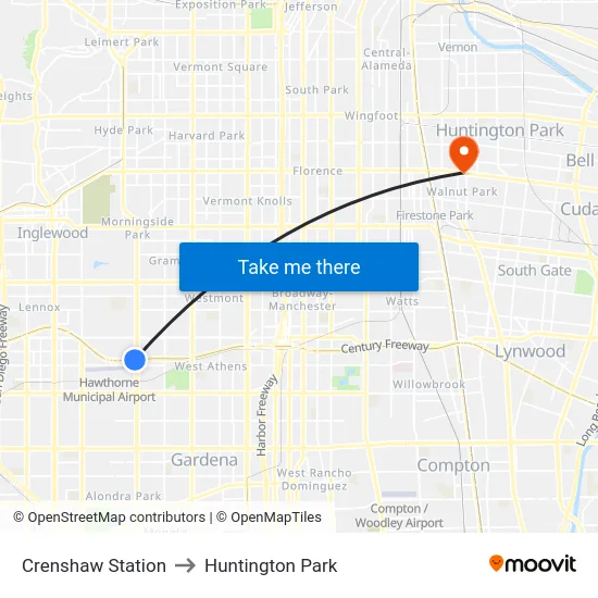 Crenshaw Station to Huntington Park map