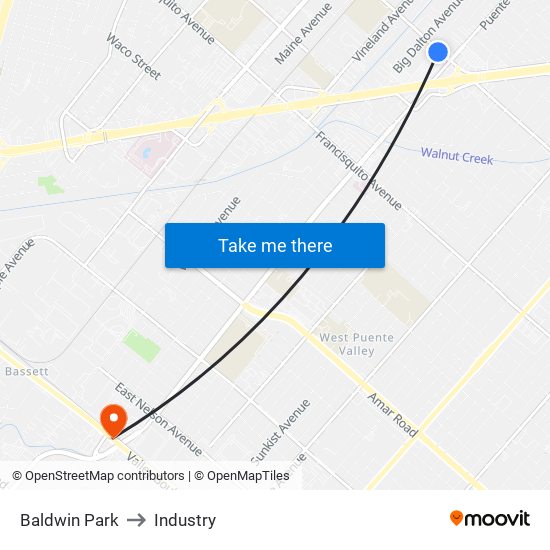 Baldwin Park to Industry map