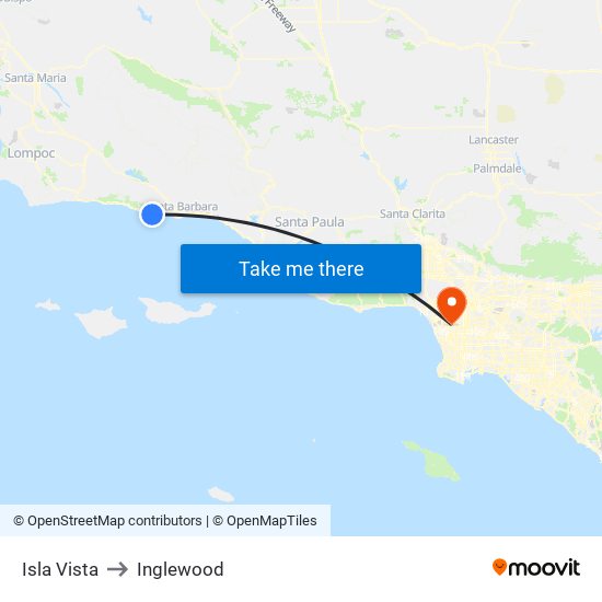 Isla Vista to Inglewood map