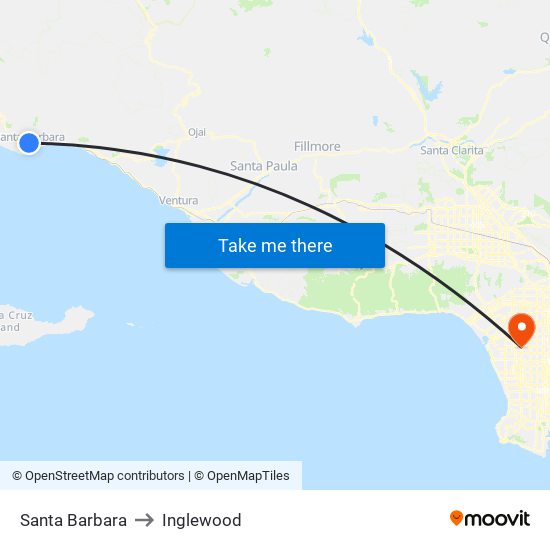 Santa Barbara to Inglewood map