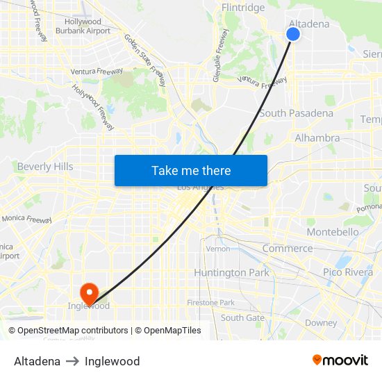 Altadena to Inglewood map